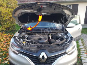 Emplacement de la barre de maintien du capot Renault Kadjar
